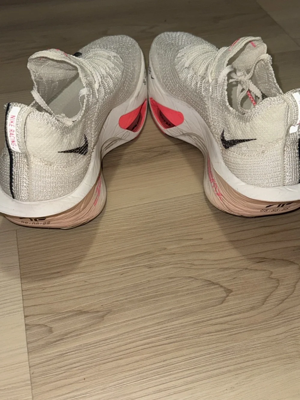 Nike White and Pink Men’s Alphafly Style Running Shoes with Black Swoosh